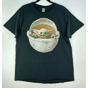 Star Wars Grogu Baby Yoda Graphic Tee Size L Black Crewneck Short Sleeve Casual